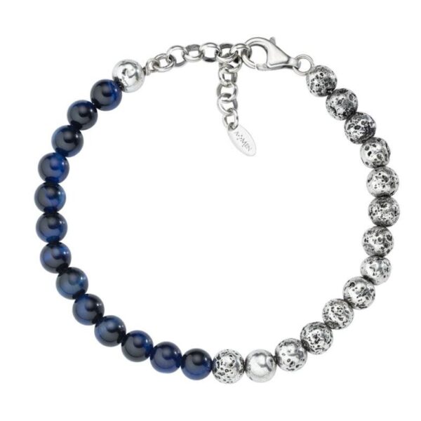 Bracciale Pietra Lavica E Occhio Di Tigre Blu