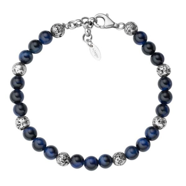 Bracciale Pietra Lavica E Occhio Di Tigre Blu