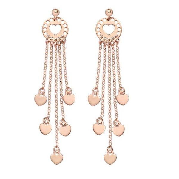 Orecchino Pendente Cascata Cuori Rosè